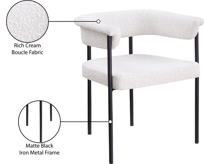 Malin Boucle Fabric Upholstered Dining Chair in Cream, Set of 2 - 410Cream-C