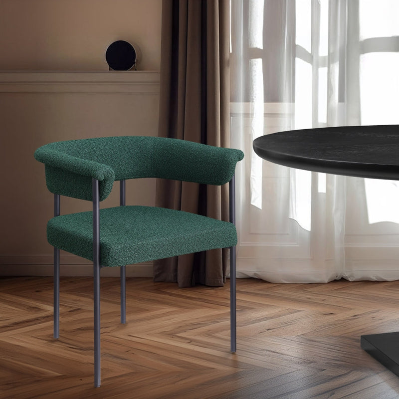 Malin Boucle Fabric Upholstered Dining Chair in Green, Set of 2 - 410Green-C