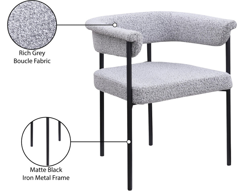 Malin Boucle Fabric Upholstered Dining Chair in Grey, Set of 2 - 410Grey-C