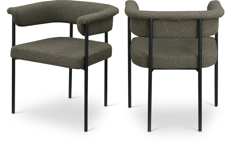 Malin Boucle Fabric Upholstered Dining Chair in Olive, Set of 2 - 410Olive-C