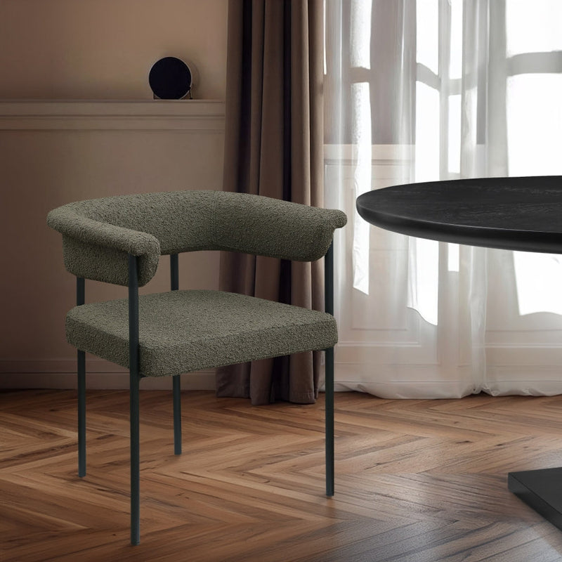 Malin Boucle Fabric Upholstered Dining Chair in Olive, Set of 2 - 410Olive-C