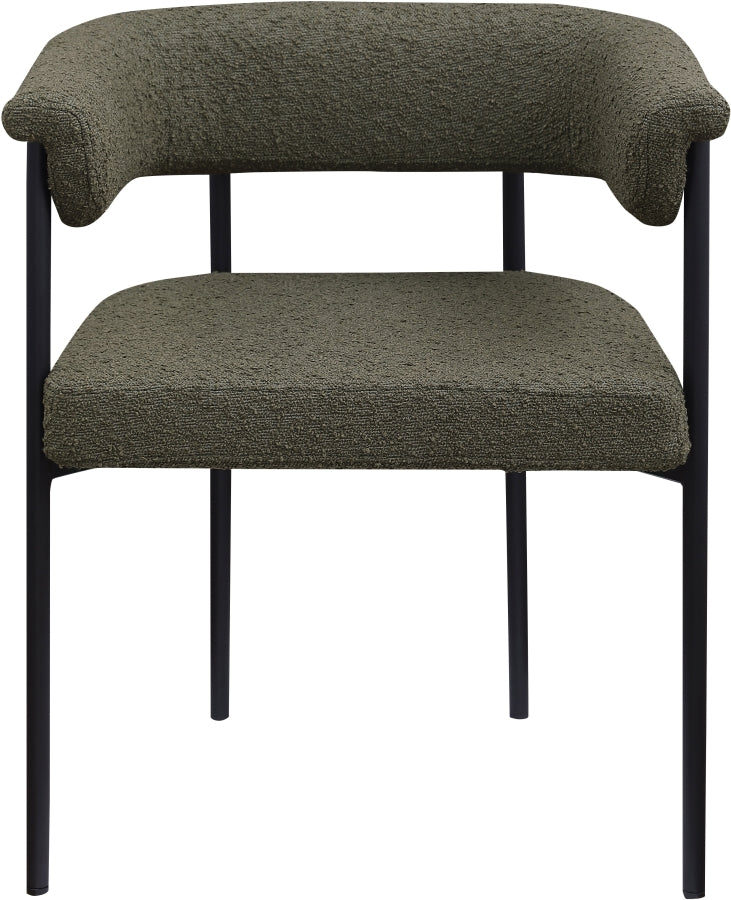 Malin Boucle Fabric Upholstered Dining Chair in Olive, Set of 2 - 410Olive-C