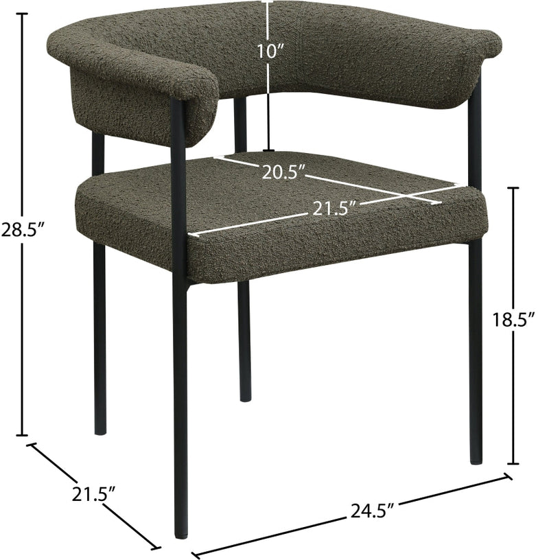 Malin Boucle Fabric Upholstered Dining Chair in Olive, Set of 2 - 410Olive-C