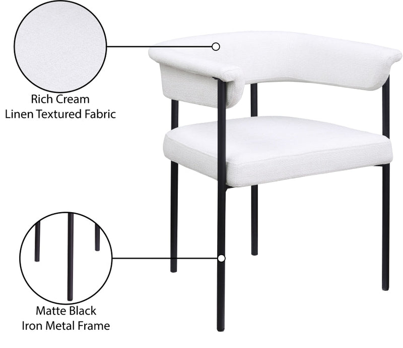 Malin Linen Textured Fabric Upholstered Dining Chair in Cream, Set of 2 - 420Cream-C