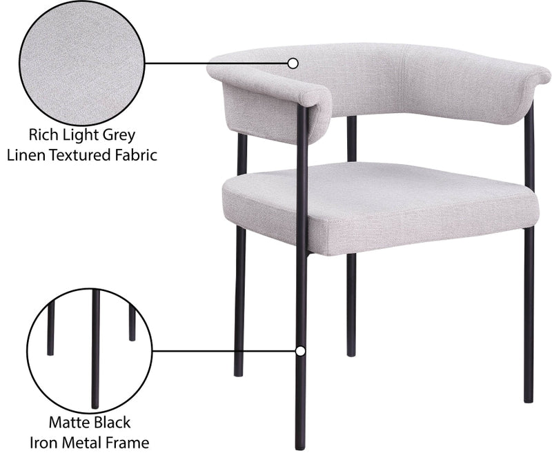 Malin Linen Textured Fabric Upholstered Dining Chair in Grey, Set of 2 - 420Grey-C