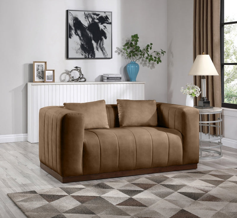 Mallina 67" Vegan Leather Upholstered Upholstered Loveseat in Brown - 44098Brown-L