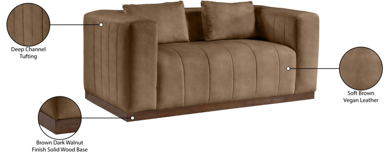 Mallina 67" Vegan Leather Upholstered Upholstered Loveseat in Brown - 44098Brown-L