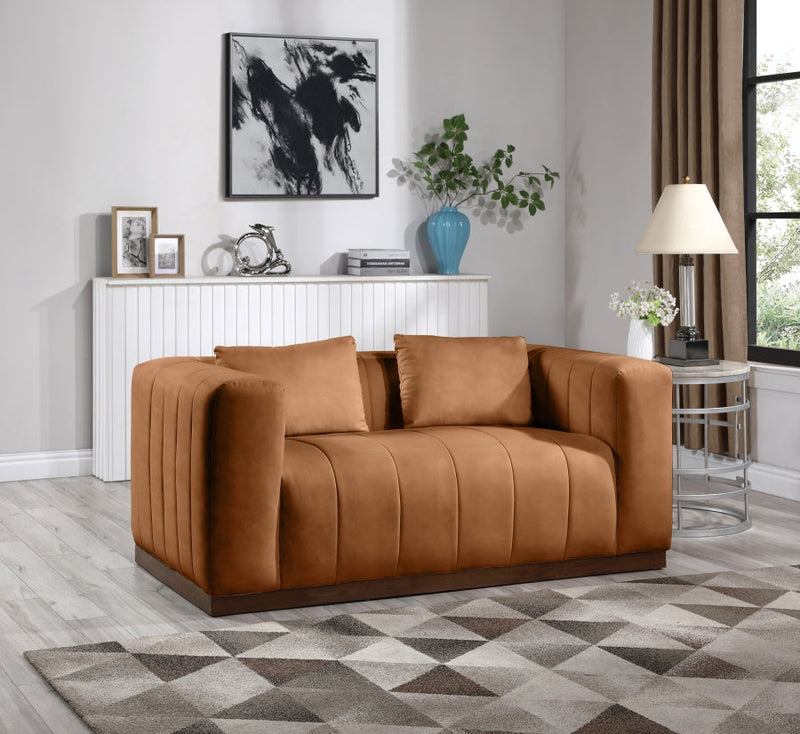 Mallina 67" Vegan Leather Upholstered Upholstered Loveseat in Cognac - 44098Cognac-L