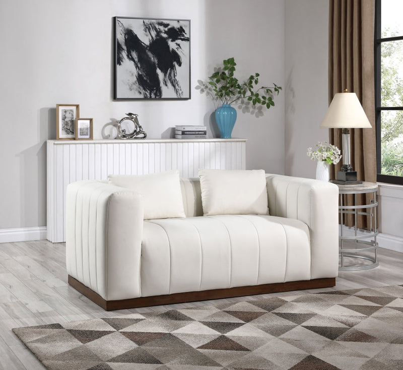 Mallina 67" Vegan Leather Upholstered Upholstered Loveseat in Cream - 44098Cream-L