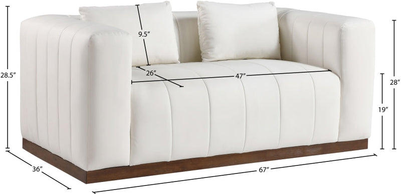 Mallina 67" Vegan Leather Upholstered Upholstered Loveseat in Cream - 44098Cream-L