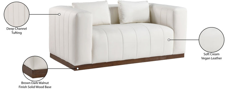 Mallina 67" Vegan Leather Upholstered Upholstered Loveseat in Cream - 44098Cream-L