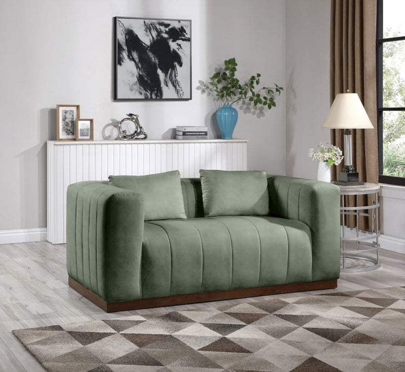 Mallina 67" Vegan Leather Upholstered Upholstered Loveseat in Green - 44098Green-L