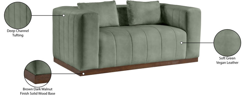 Mallina 67" Vegan Leather Upholstered Upholstered Loveseat in Green - 44098Green-L