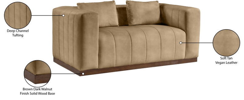 Mallina 67" Vegan Leather Upholstered Upholstered Loveseat in Natural - 44098Tan-L