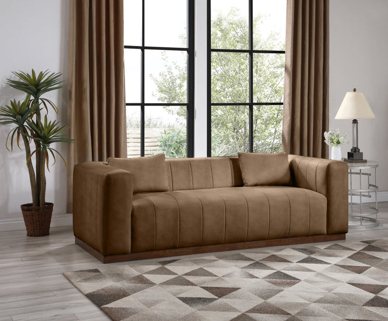 Mallina 90.5" Vegan Leather Upholstered Upholstered Sofa in Brown - 44098Brown-S