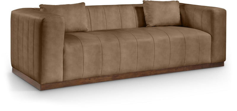 Mallina 90.5" Vegan Leather Upholstered Upholstered Sofa in Brown - 44098Brown-S