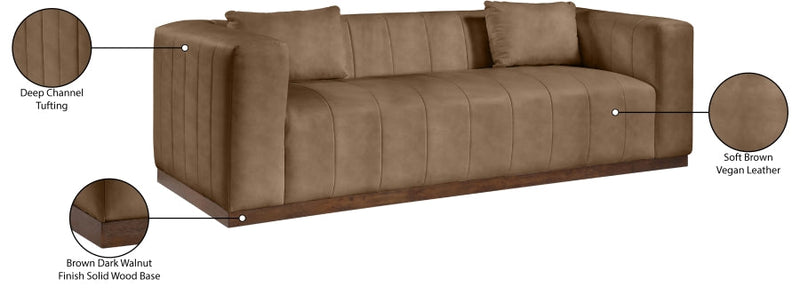 Mallina 90.5" Vegan Leather Upholstered Upholstered Sofa in Brown - 44098Brown-S
