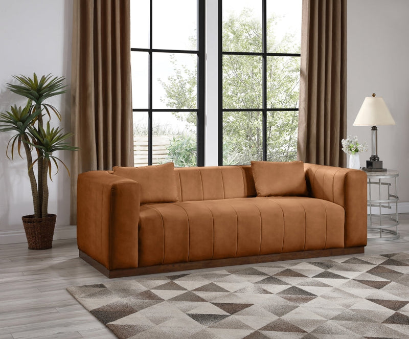 Mallina 90.5" Vegan Leather Upholstered Upholstered Sofa in Cognac - 44098Cognac-S