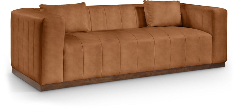 Mallina 90.5" Vegan Leather Upholstered Upholstered Sofa in Cognac - 44098Cognac-S