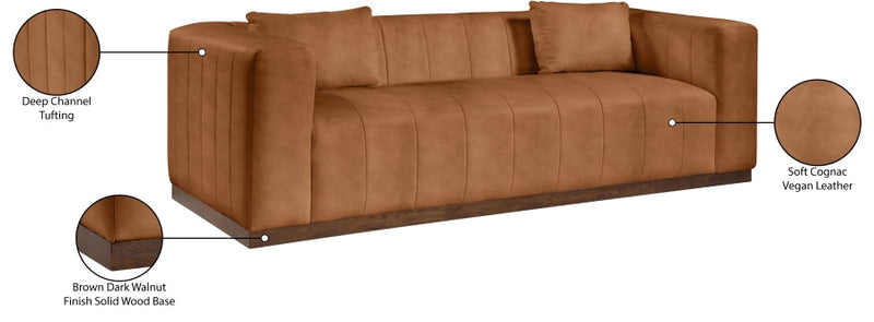 Mallina 90.5" Vegan Leather Upholstered Upholstered Sofa in Cognac - 44098Cognac-S