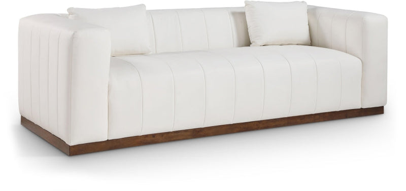 Mallina 90.5" Vegan Leather Upholstered Upholstered Sofa in Cream - 44098Cream-S