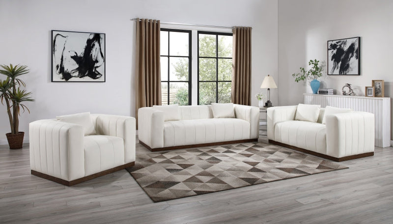Mallina 90.5" Vegan Leather Upholstered Upholstered Sofa in Cream - 44098Cream-S