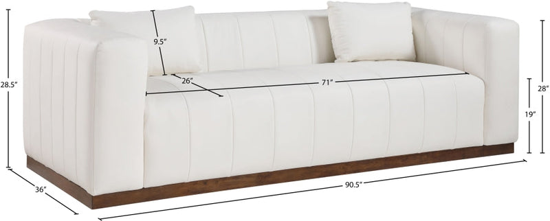 Mallina 90.5" Vegan Leather Upholstered Upholstered Sofa in Cream - 44098Cream-S