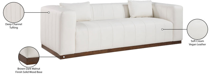 Mallina 90.5" Vegan Leather Upholstered Upholstered Sofa in Cream - 44098Cream-S
