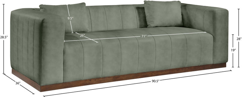 Mallina 90.5" Vegan Leather Upholstered Upholstered Sofa in Green - 44098Green-S