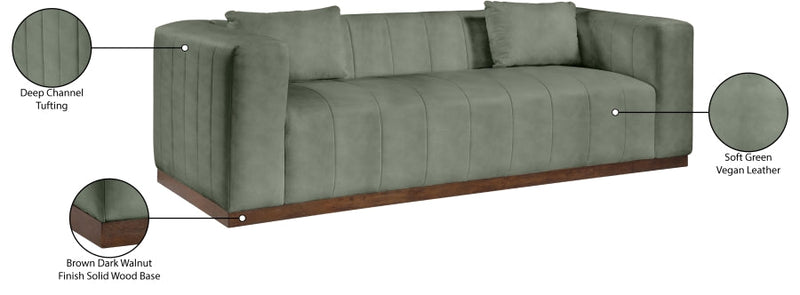 Mallina 90.5" Vegan Leather Upholstered Upholstered Sofa in Green - 44098Green-S