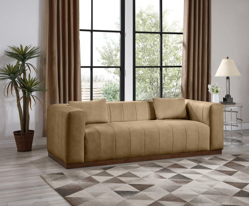 Mallina 90.5" Vegan Leather Upholstered Upholstered Sofa in Natural - 44098Tan-S
