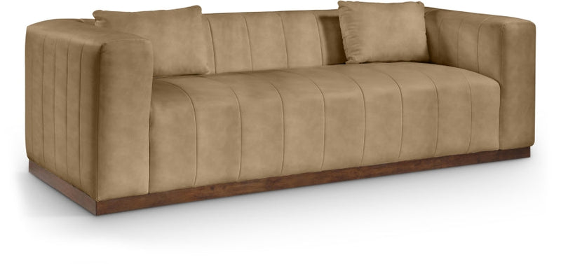 Mallina 90.5" Vegan Leather Upholstered Upholstered Sofa in Natural - 44098Tan-S