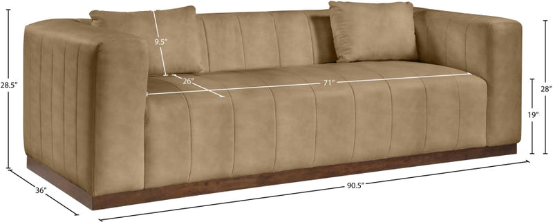 Mallina 90.5" Vegan Leather Upholstered Upholstered Sofa in Natural - 44098Tan-S