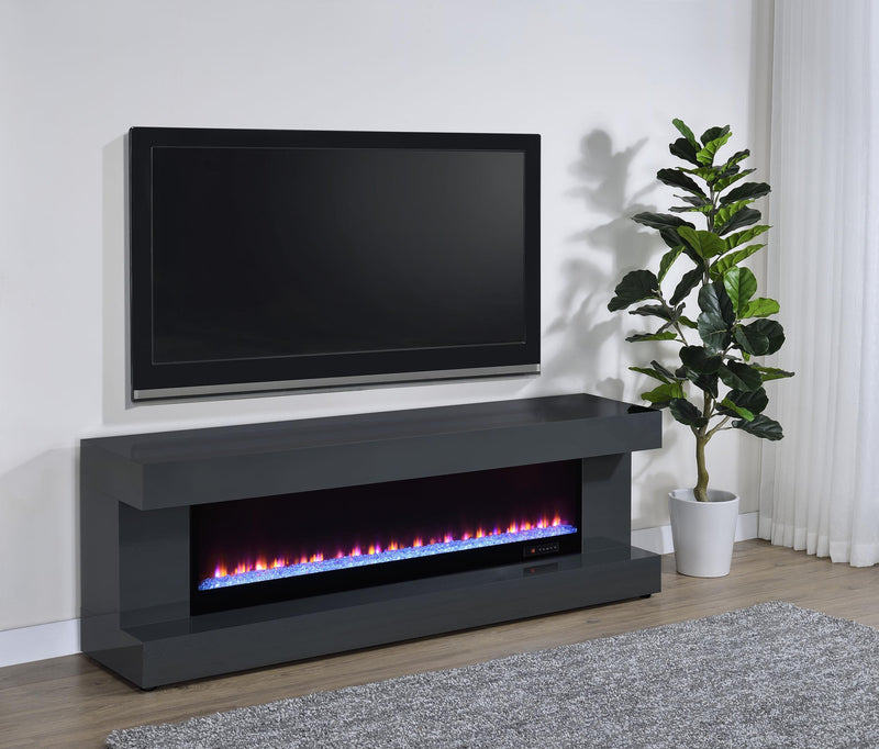 Mallory TV Stand Fireplace Console Bluetooth Speaker Grey High Gloss - 701823