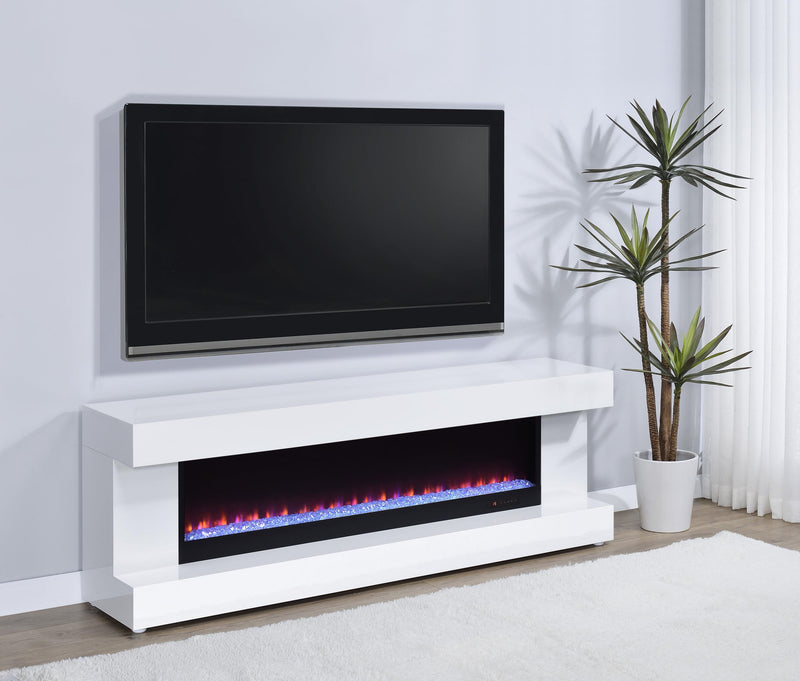 Mallory TV Stand Fireplace Console Bluetooth Speaker White High Gloss - 701813