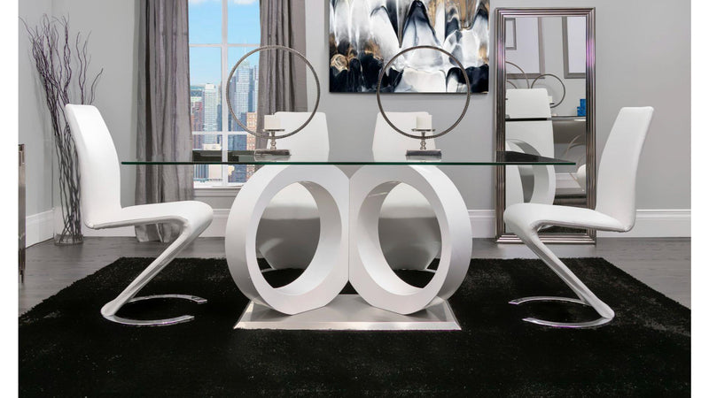 Malone White Glass Top Table & PU Chair Dining Set - Gate FurnitureDining Room Set