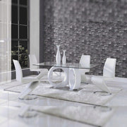 Malone White Glass Top Table & PU Chair Dining Set - Gate FurnitureDining Room Set