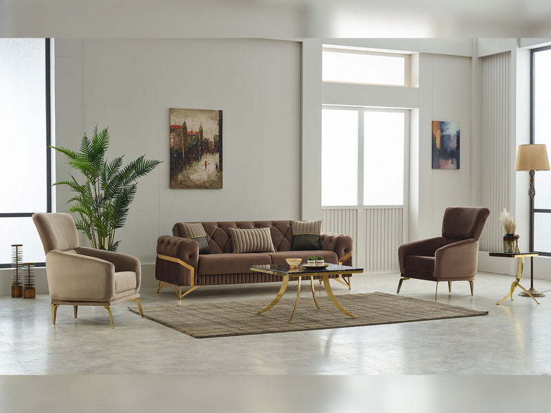 Marbella 3-pieces (Sofa & Loveseat & Chair) Livingroom in Brown - 200-SIM-MAR-VELVET406-321
