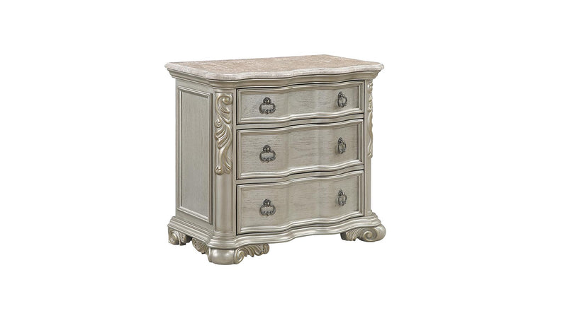 Bella Nightstand W/Marble Champagne - Bella Nightstand W/Marble Champagne