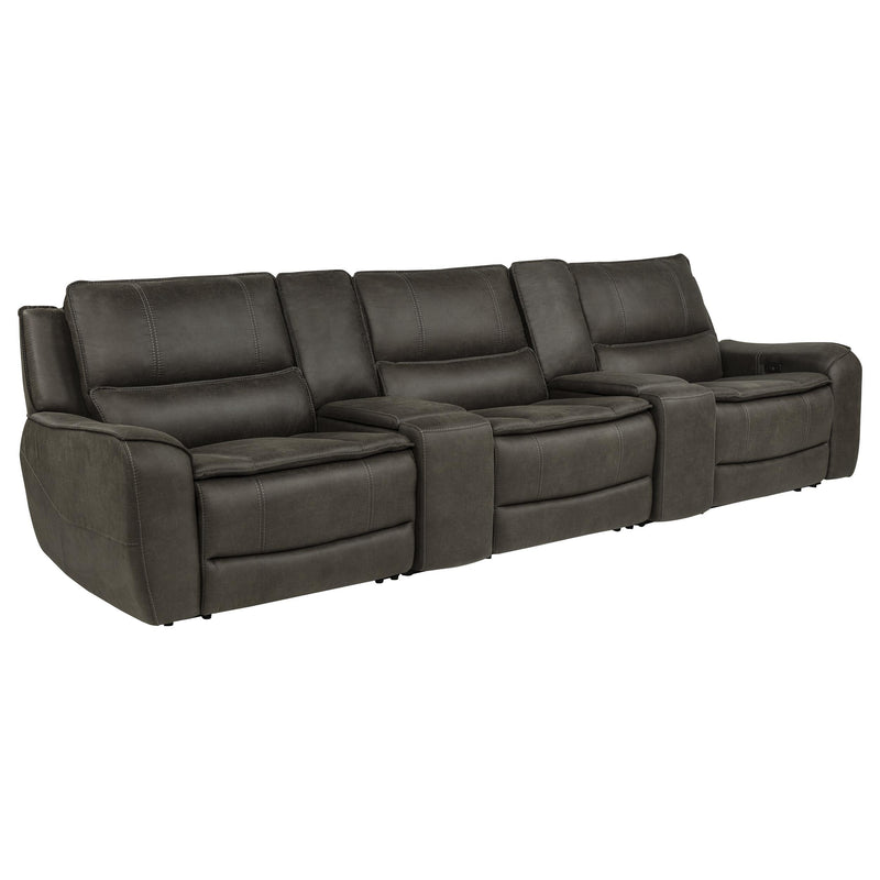 Marcell 5-Piece 3-Seat Power Home Theater Seating with Dual Consoles Grey - 609697PT