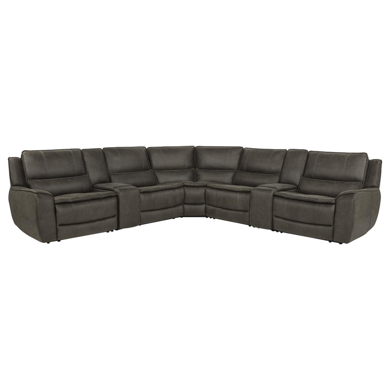 Marcell 7-Piece L-Shaped Power Reclining Sectional with Dual Consoles Grey - 609690P-SETA