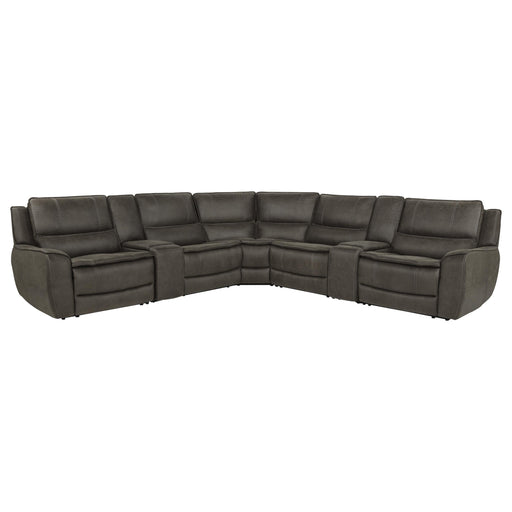 Marcell 7-Piece L-Shaped Power Reclining Sectional with Dual Consoles Grey - 609690P-SETA