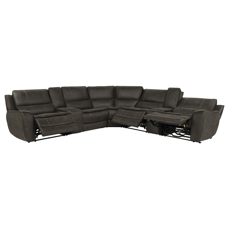 Marcell 7-Piece L-Shaped Power Reclining Sectional with Dual Consoles Grey - 609690P-SETA