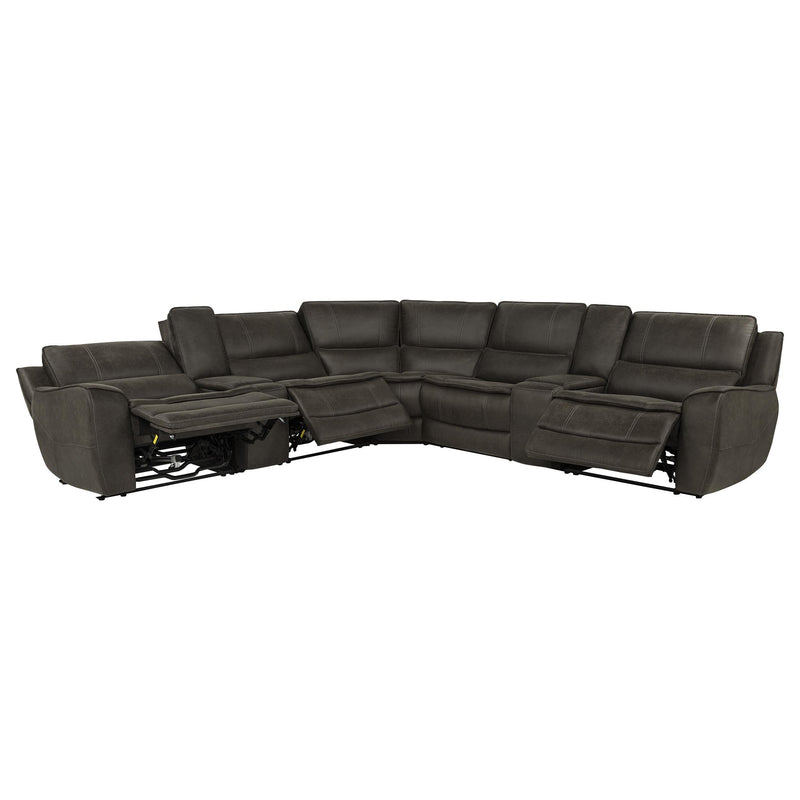 Marcell 7-Piece L-Shaped Power Reclining Sectional with Dual Consoles Grey - 609690P-SETA
