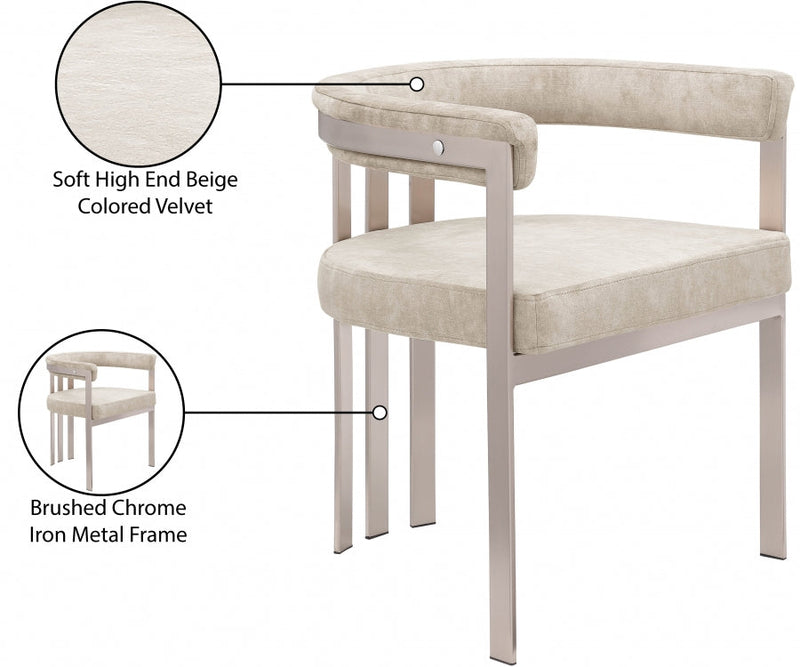 Marcello Stone Velvet Upholstered Dining Chair in Beige, Set of 2 - 938Beige-C