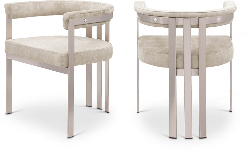 Marcello Stone Velvet Upholstered Dining Chair in Beige, Set of 2 - 938Beige-C