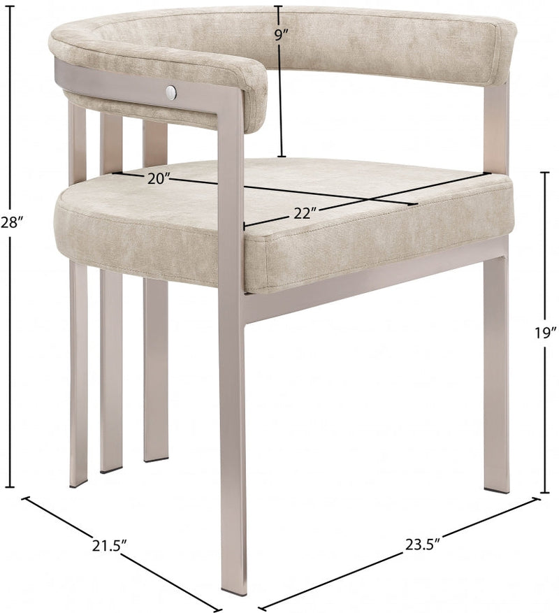 Marcello Stone Velvet Upholstered Dining Chair in Beige, Set of 2 - 938Beige-C