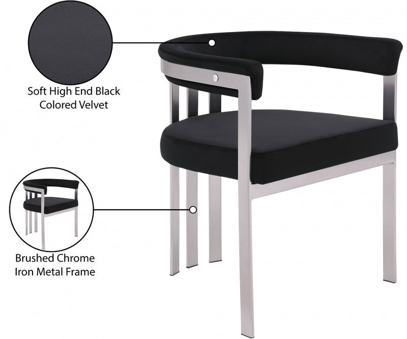 Marcello Stone Velvet Upholstered Dining Chair in Black, Set of 2 - 938Black-C