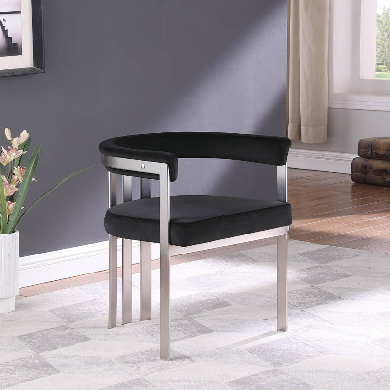 Marcello Stone Velvet Upholstered Dining Chair in Black, Set of 2 - 938Black-C