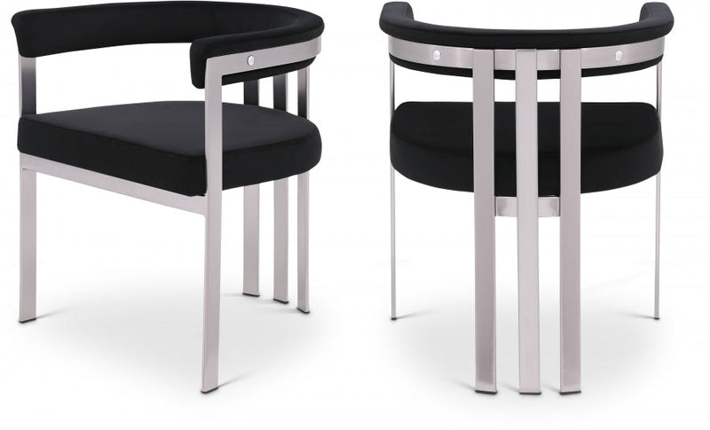 Marcello Stone Velvet Upholstered Dining Chair in Black, Set of 2 - 938Black-C